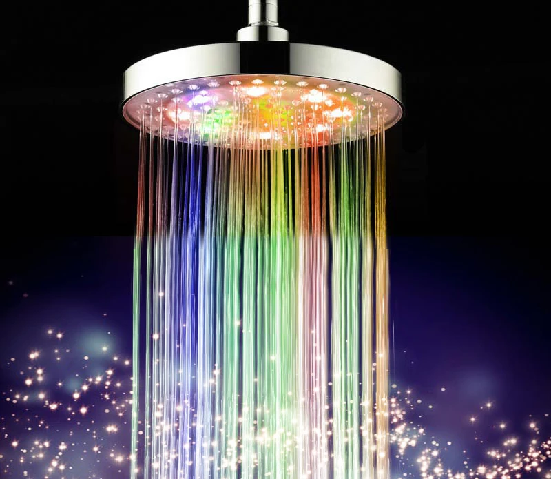 

LED Water Faucet Stream 7 Colors Automatic Changing 8 inch roundness Bathroom LED Light Rain Top Shower Head
