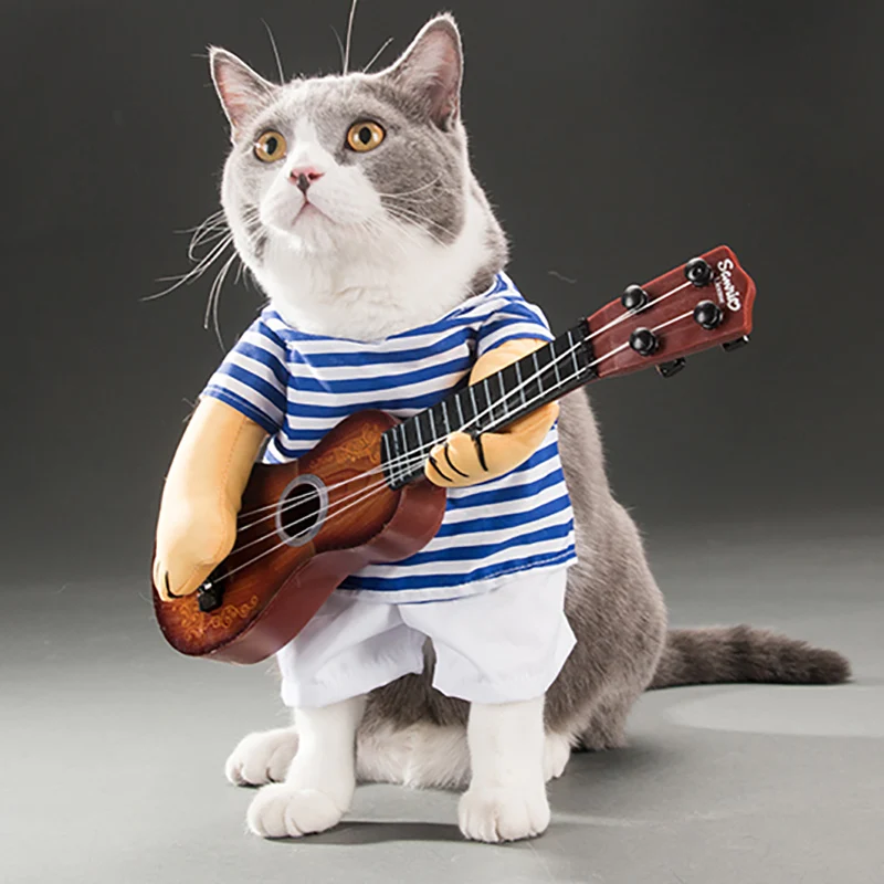 Забавный питомец гитарист Косплей Костюм для кошки, собаки гитарист наряды вечерние на Рождество год одежда для собаки Костюм для кошек для кошки