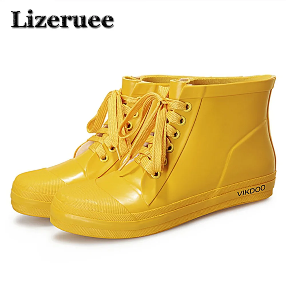 

Rain Boots For Men Boy Rubber Ankle Boots Rain Shoes Men Rain Boots Lace-Up Men Flat With Ankle Water Botas Shoes ME415