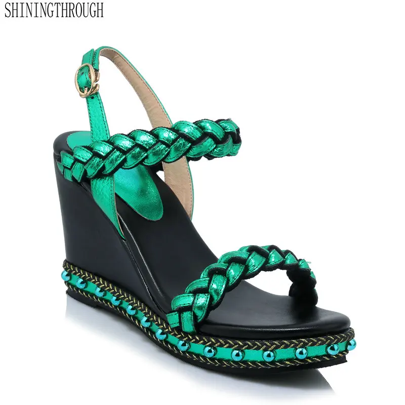 

2019 Summer wedges high heels sandals woman genuine leather party dress shoes woman ladies fashion sandals