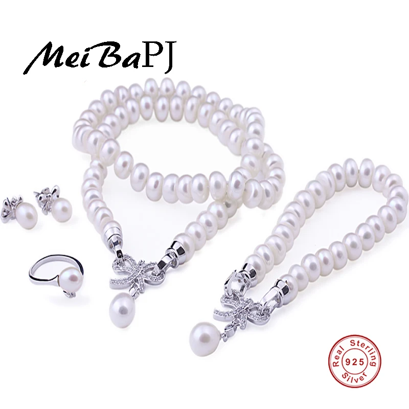 Natural Cultured Freshwater Pearl Jewelry Sets Long Necklace And Bracelet Fine Jewelry