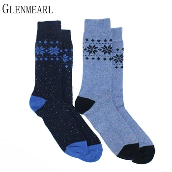 

Merino Wool Men Socks Upscale Brand Winter Warm Soft Color Point Jacquard Coolmax Compression Plus Size Male Boot Socks 2PK
