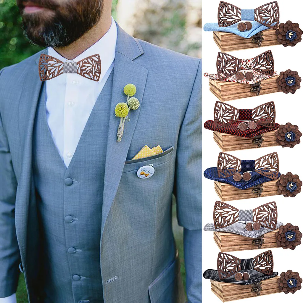 

Wooden Bow Tie set and Handkerchief Bowtie Necktie Cravate Homme Noeud Papillon Corbatas Hombre Pajarita Gift for men Chirstmas