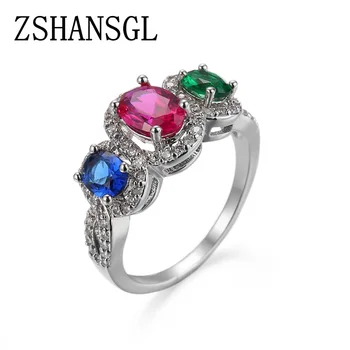 

Fashion Jewelry Women Men Mysterious Party Jewelry Rainbow CZ red green blue CZ sterling silver Ring Size 6 7 8 9 10 Wholesale
