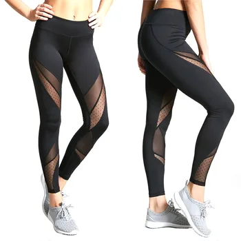 

Women Leggins Fashion Mesh Patchwork Leggings Female Elastic Pant Capri Women Fitness Leggings Black
