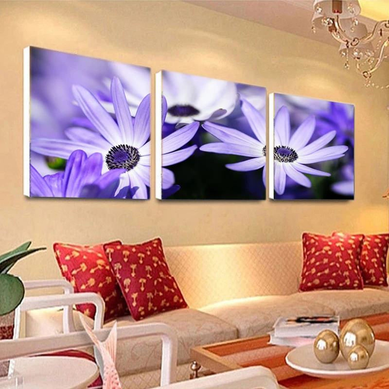 Us 4 5 40 Off Frameless 3 Panel Modern Home Decor Picture Purple Sunflower Canvas Painting Bedroom Decor Wall Art Posters And Prints T322 In