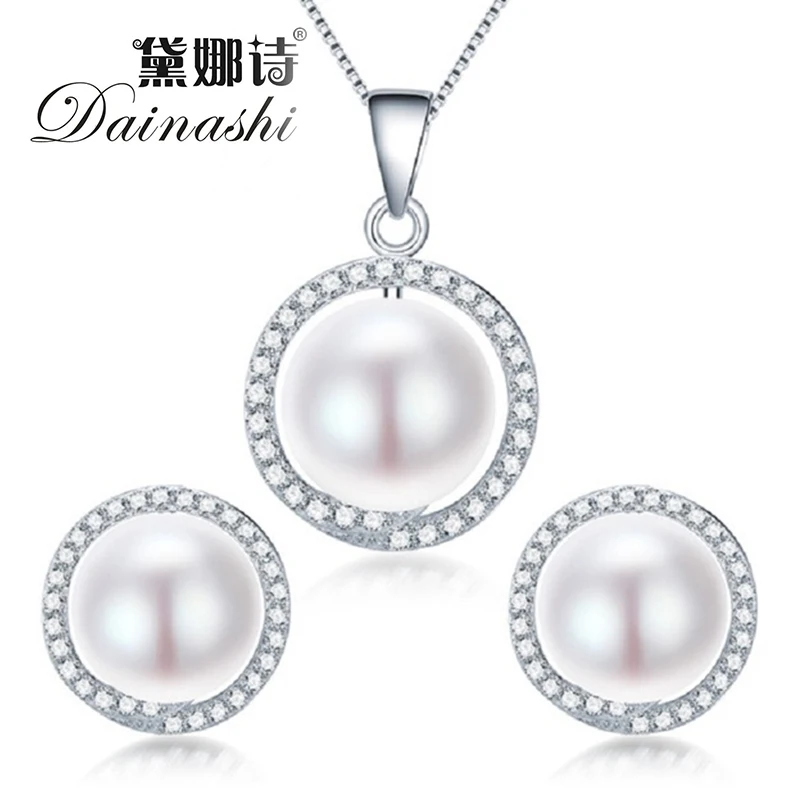 

Pearl Jewelry Set Pendant & Earrings Set For Women 100% Real Freshwater Pearl Wedding Engagement