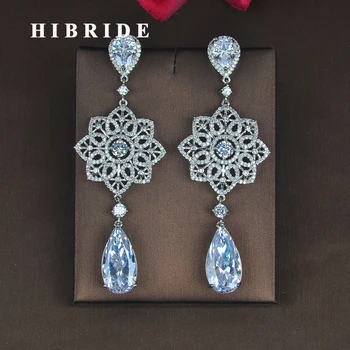 

HIBRIDE Luxury Clear Water Drop Cubic Zircon Earring For Women Brincos Jewelry Wedding Pendientes Mujer Moda Wholesale E-829