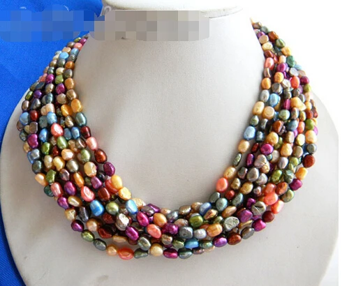 

fast 10Strands 17'' 5mm Multicolor Baroque Freshwater Pearl Necklace (A0511)