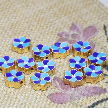 

Charming flower shape 5pcs high quality 10mm cloisonne spacers accessories beads blue enamel women gifts jewelry making B2474