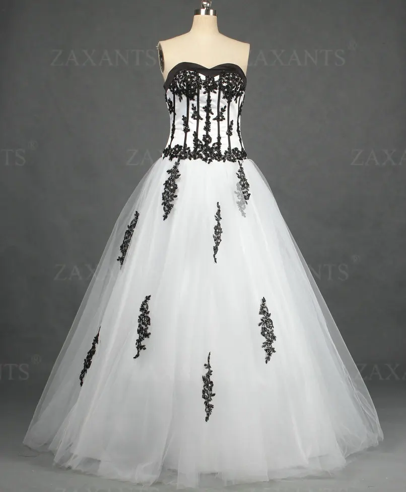 RW320 Vintage Sweetheart Satin Tulle Black and White Wedding Dresses