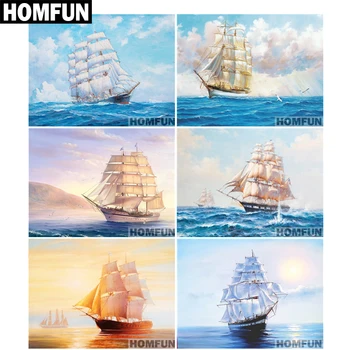 

HOMFUN Full Square/Round Drill 5D DIY Diamond Painting "sailboat At sea" 3D Embroidery Cross Stitch 5D Home Decor Gift
