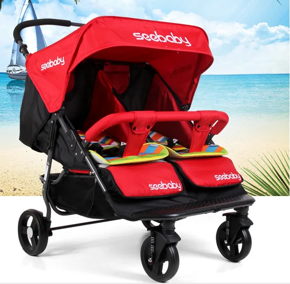Lightweight Double Stroller Twins Baby side by side two child stroller 175 recline tricycle for
