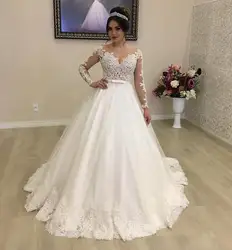 Robe De Mariage аппликации А-силуэта Свадебные платья 2019 кружево принцесса Иллюзия Свадебные платья для невесты Vestido De Noiva