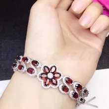 Натуральный гранатовый браслет-цепочка цветочный стиль серебро 925 пробы 0.55ct* 22 шт драгоценный камень для мужчин или женщин# SB18101616