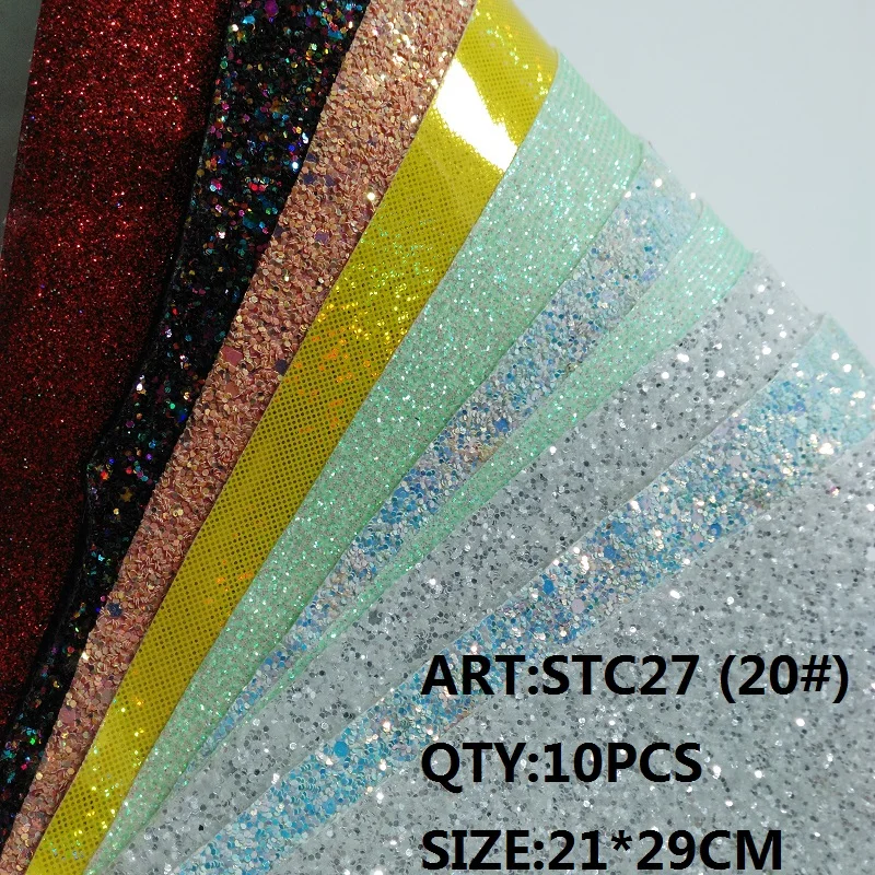 Прозрачный запас 1 комплект(10 шт.) 21X29 см Алиса блеск Cuero Sintetico блестящая кожа для DIY аксессуары для волос ремесло STC27 - Color: 20