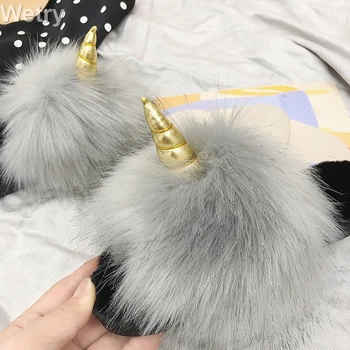 

Women Summer Fur Slides Women Non-slip Fluffy Fur Slippers Women Furry Slippers Ladies Cute Plush Fox Hair Slippers Hot