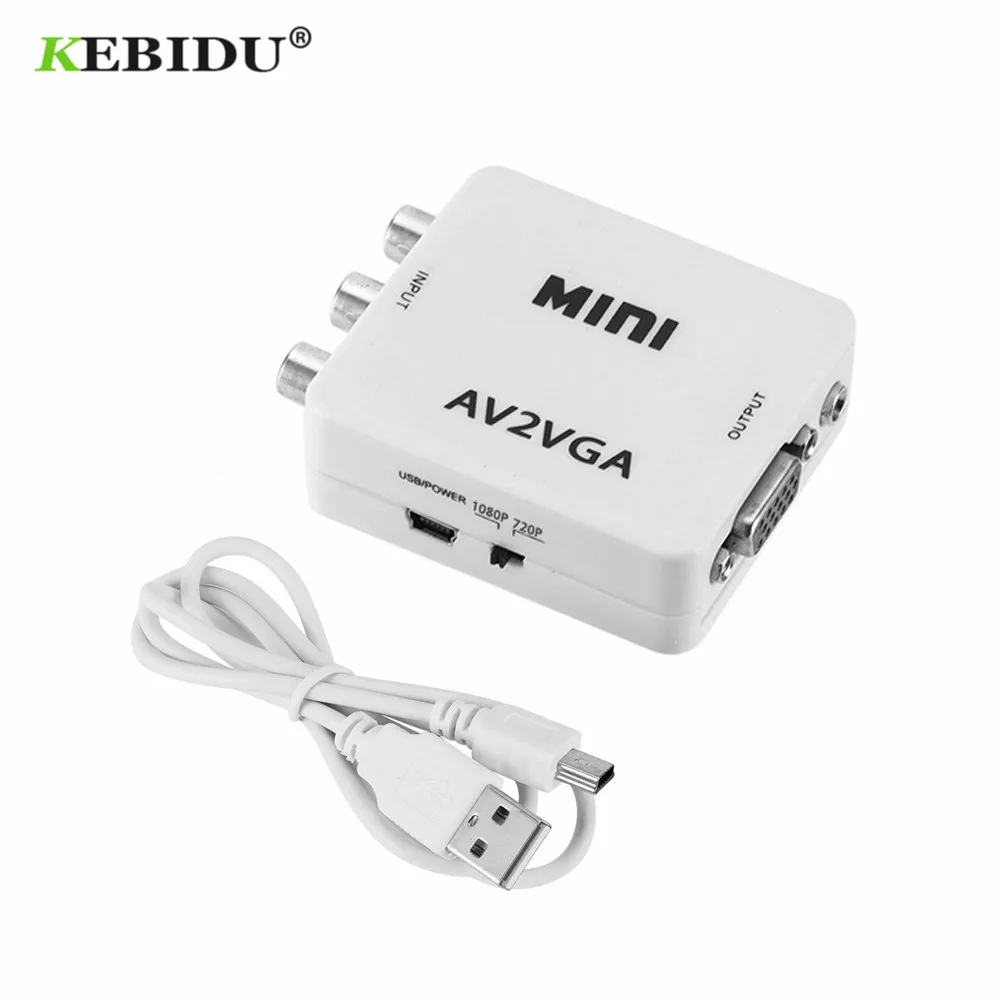 Преобразователь KEBIDU Mini HD RCA CVBS AV в VGA видеоконвертер конвертер AV2VGA адаптер с 3 5 мм