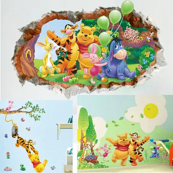 

3D Cartoon Winnie the Pooh Tigger Animal Vinyl friends wall stickers for kids room Kindergarten classroom decorative sticker