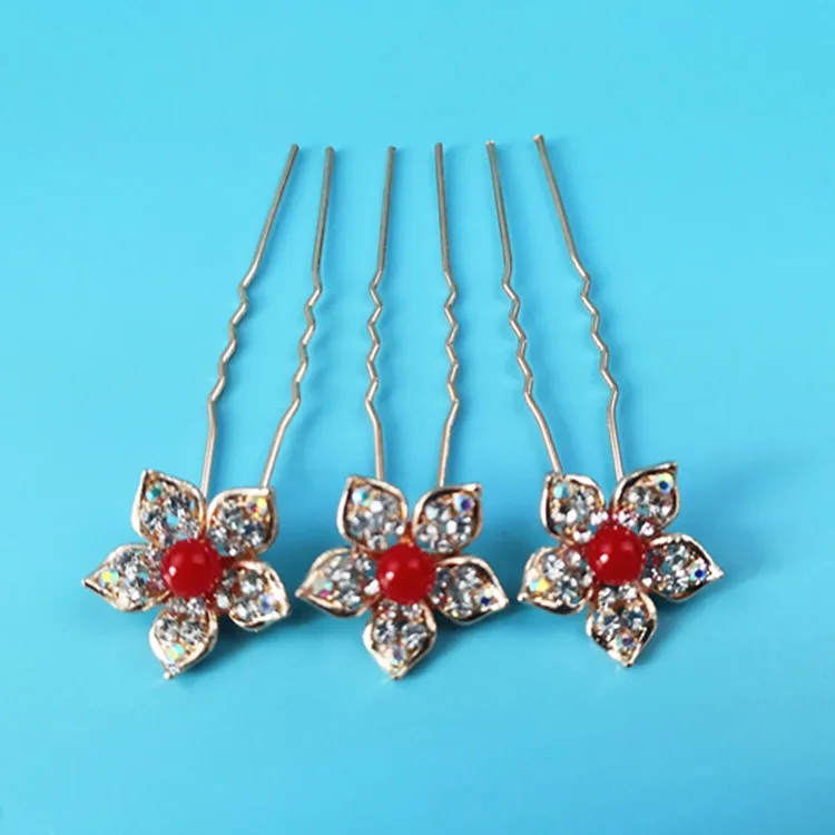 

12 Pcs Gold Flower White Crystal Pearl Bridal Wedding Prom Hair Pins Hair Clip