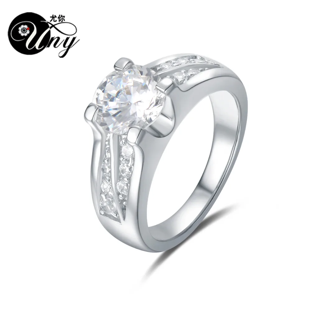 UNY Rings 925 Silver Custom Engrave Rhinestones Ring Women Love Wedding