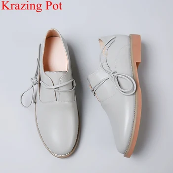 

2018 new arrival cow leather lace up neutral low heels women pumps round toe concise sweet classics office lady casual shoes L97