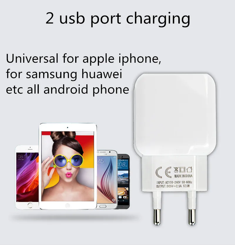 Адаптер зарядного устройства для samsung Galaxy j2 j3 j5 Prime A5 2016 5 В 2 А порта USB + 1 м кабель