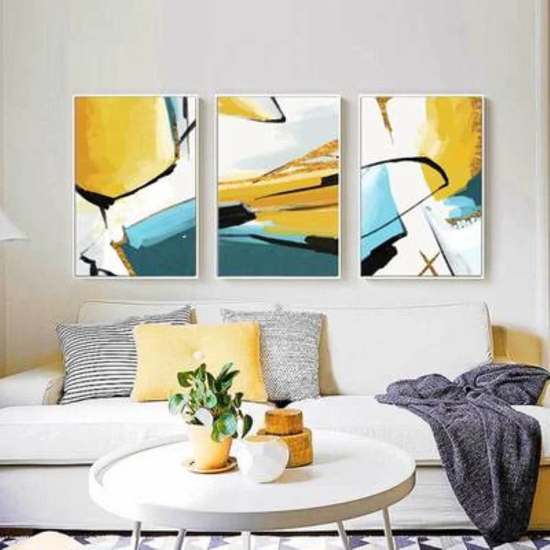 

Nordic Modern Abstract Hand Painted Geometry Color Block Line Art Canvas Painting Poster Print Picture Home Wall Decor