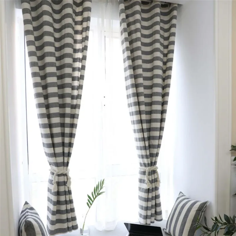 

Stripe Nordic Style Linen Cotton Blackout Curtains for Living Room Window Panels Curtains for Small Windows Kids Curtains