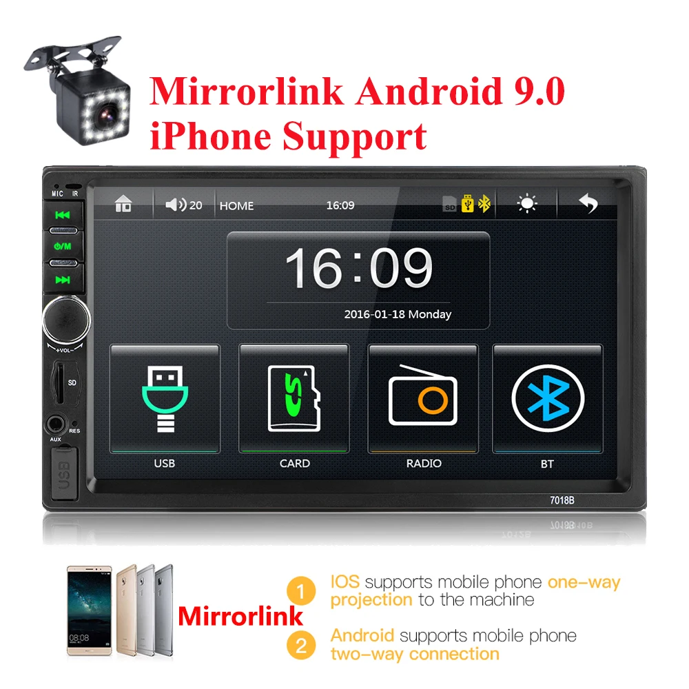 

2 din Car Radio 7" Mirrorlink Android 9.0 Autoradio Multimedia Player 2DIN Auto audio Car Stereo MP5 Bluetooth USB TF FM Camera