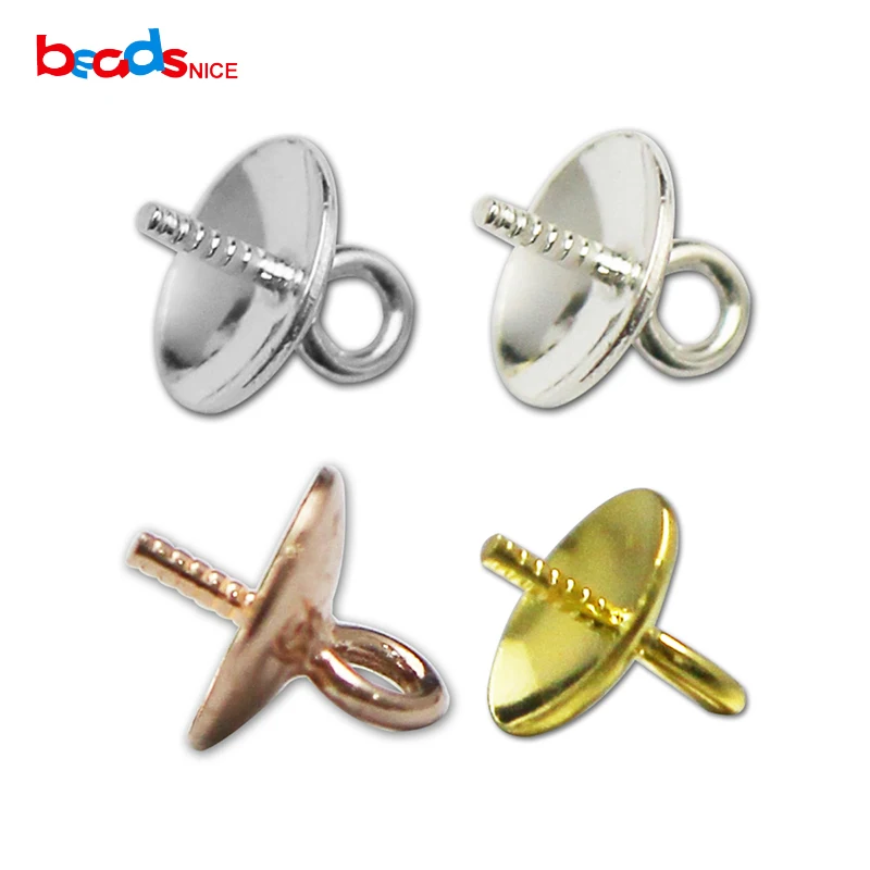 

Beadsnice Pendant Connector Bail for Eye Pins Half Drilled Pearl Stone pendant jewelry findings 925 Sterling Silver ID28796