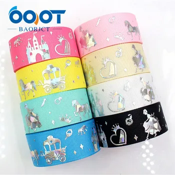 

OOOT BAORJCT G-18512-179,10yard 25 mm laser Silver cute cartoon Printed grosgrain ribbon DIY handmade headdres wedding gift wrap