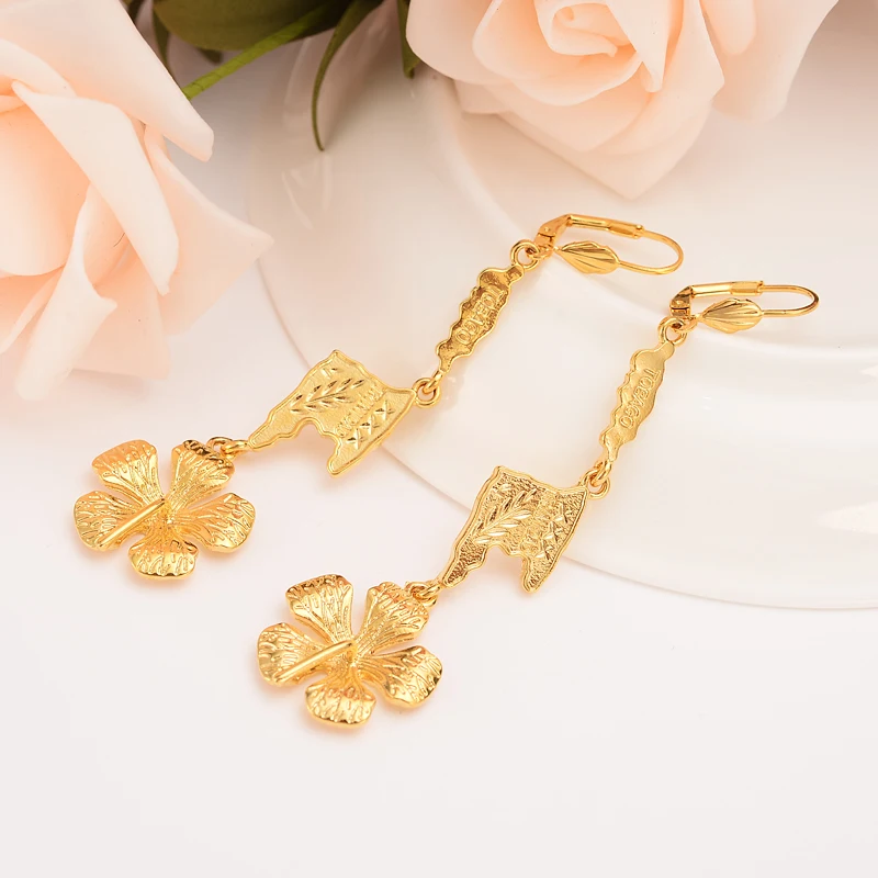 Gold copper drop Earring Trinidad map flower For Women Christmas Gift
