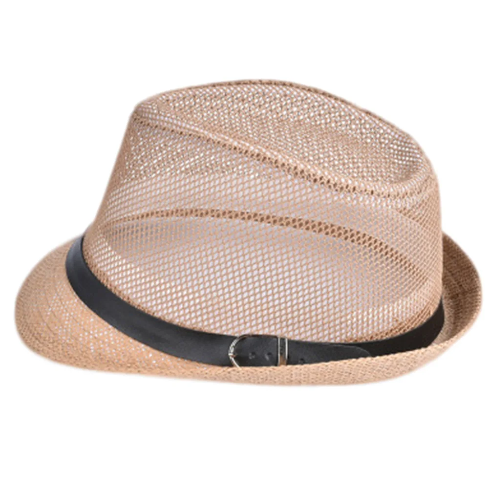 Летняя соломенная шляпа котелок для мужчин Jazz Козырек Кепка для джентльмена папа шляпа сетка плоская homberg пляжная шляпа - Цвет: LCE