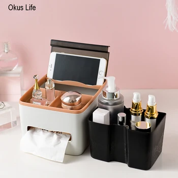 

Multi-function Home Plastic Tissue Box Makeup Organizer Jewelry Cosmetics Storage Container Kitchen Napkin Holder Simple Stylish