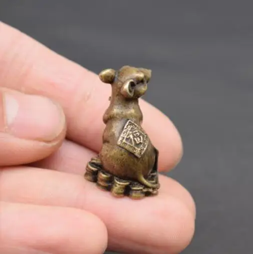 Китайская коллекция старинная латунная маленькая статуя мышонка