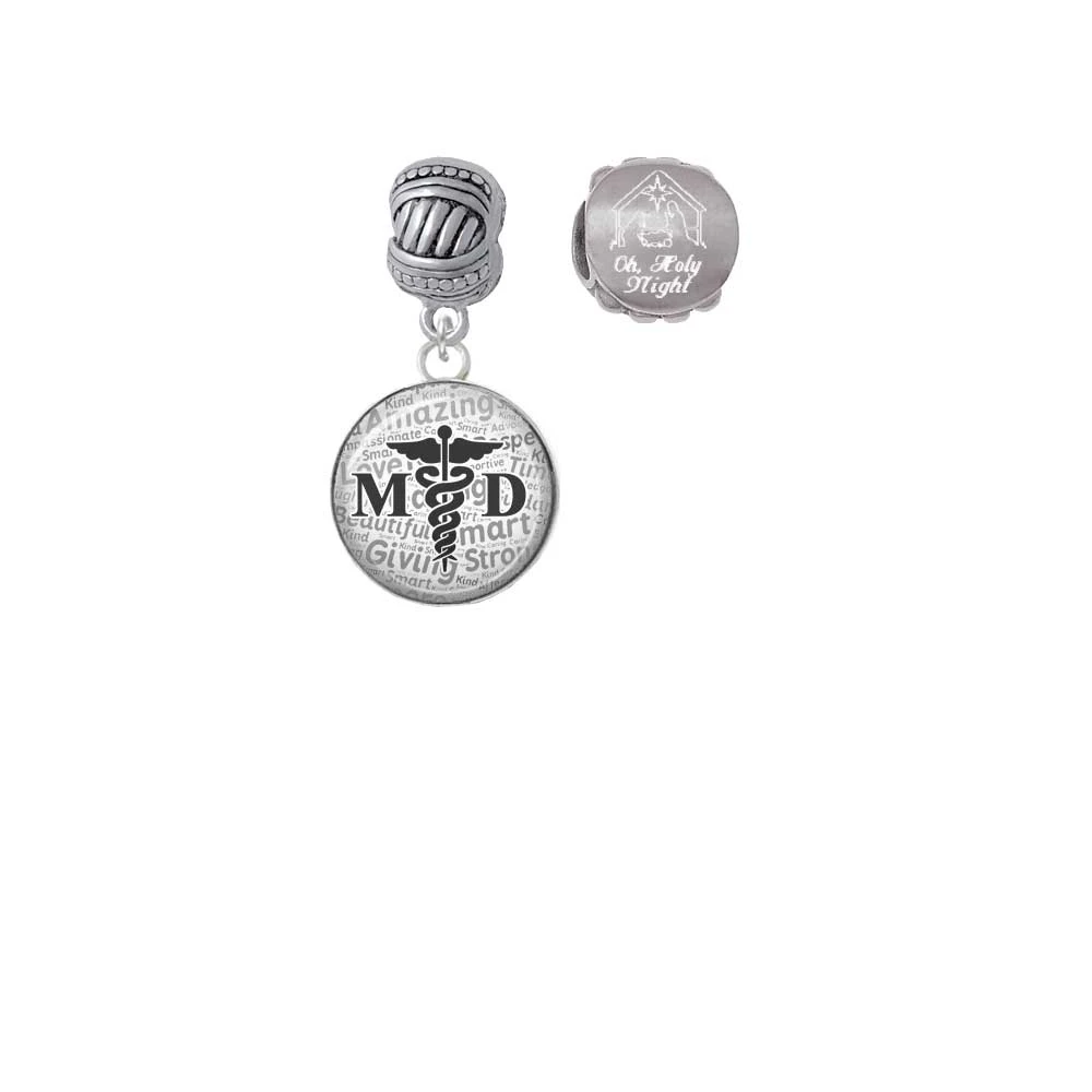 Silvertone Domed Black MD Come Let us Adore Him Charm Beads (Set of 2)