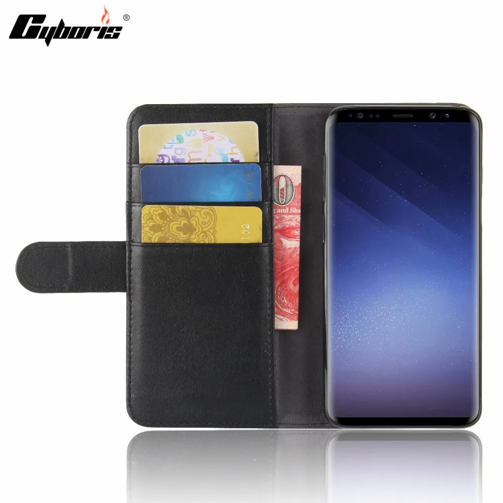 

CYBORIS for Samsung S9 S 9 Case Genuine Real Cow Leather Case for Samsung S9 Plus S 9 Plus Flip Cover Wallet Stand