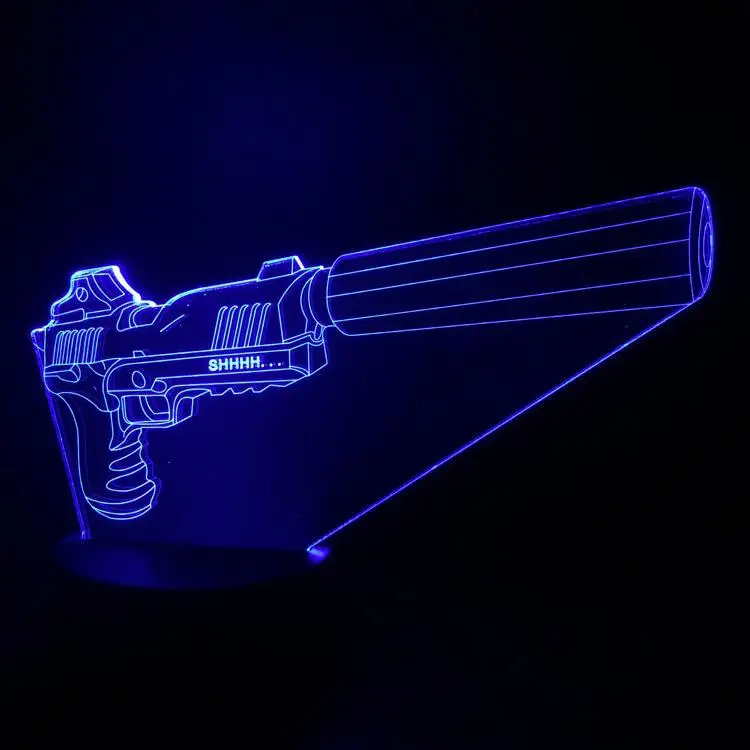 AWP снайперская винтовка ночной Светильник СВЕТОДИОДНЫЙ 3D иллюзия USB сенсорный датчик RGB декоративный светильник s Детский подарок оружие пистолет, настольная лампа настольная - Испускаемый цвет: 2