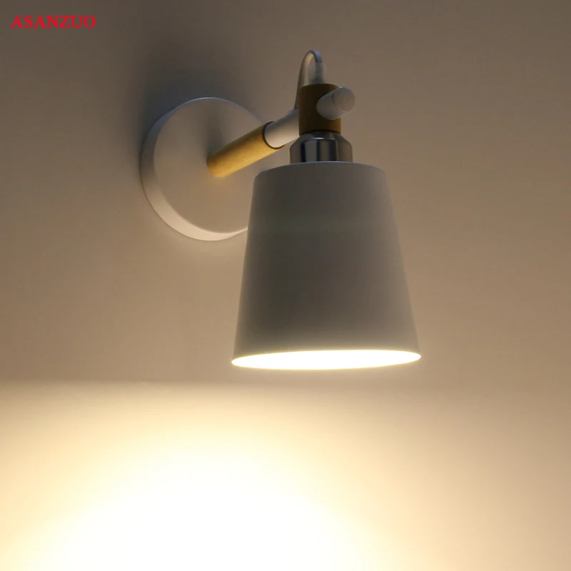 

Nordic Simple creative iron wall light led bedroom bedside decoration wooden living room corridor aisle wall lamps E27