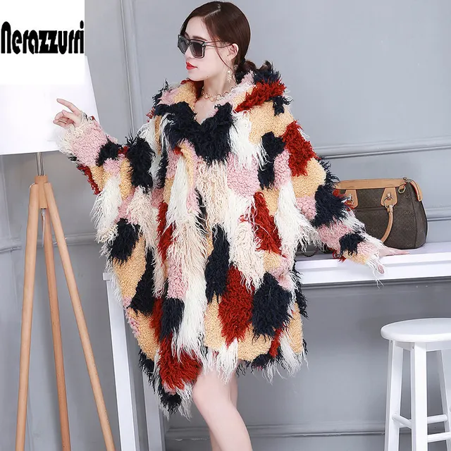 oversized hooded faux fur coat