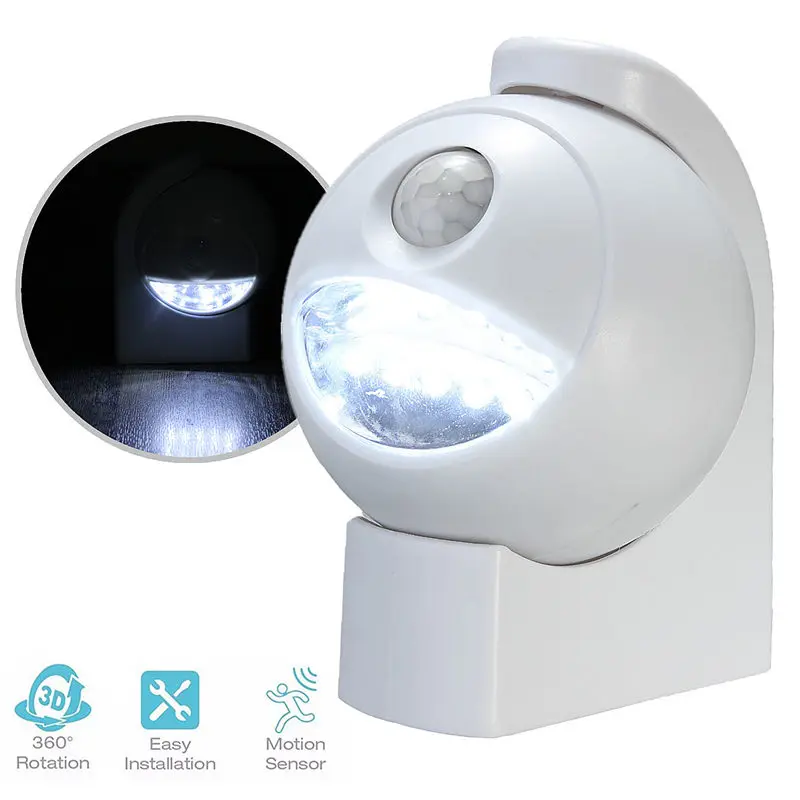

PIR Motion Sensor Light Bulb Battery Powered 360 Rotatable Outdoor Motion Sensor LED Night Light Wall Lamp White Lighting