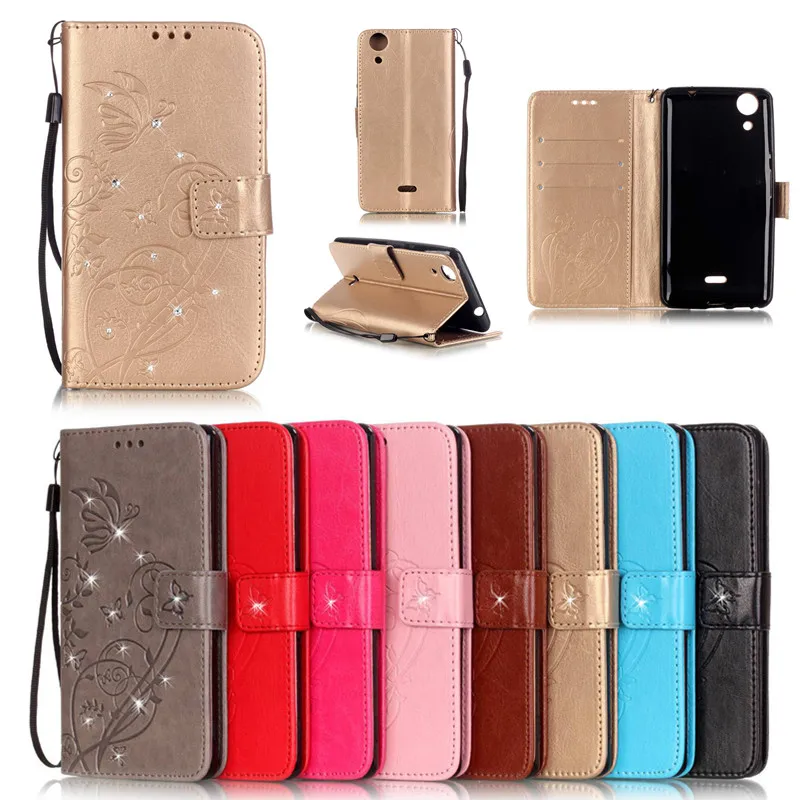 

for Wiko Rainbow Lite Luxury Bling Book Style Leather Flip Butterfly Case Cover For Wiko Rainbow Lite Phone Bags+Strap