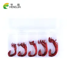 HENGJIA 50шт OffSetHook Рыболовный крючок 2# 1# 1/0-3/0# крюк мягкие приманки Глиста серии красный цвет кривошипно крючок бас рыболовные аксессуары коробки