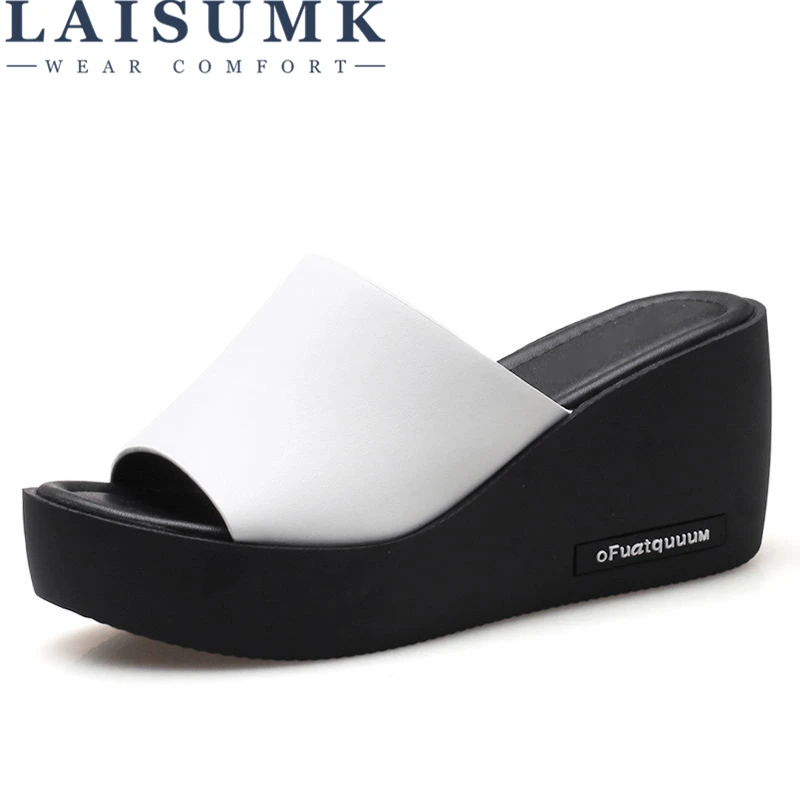 

LAISUMK Flip Flops Lady Fashion Solid Color Crystal Thick Bottom Flatform Shoes Sandals Casual Shoes Women