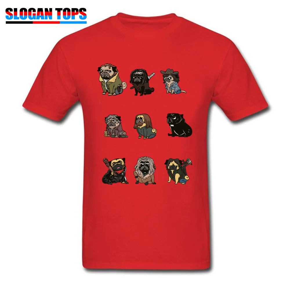 Normal The Walking Pug O-Neck T Shirt Summer/Fall Tees Short Sleeve for Men Funny 100% Cotton Fabric Funny T-shirts The Walking Pug red