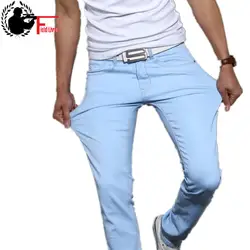 2019 Осень Новая мода Для Мужчин's Повседневное стрейч узкие джинсы брюки узкие джинсовые брюки мужские джинсы Slim Fit хаки Коричневый и белый