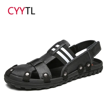 

CYYTL Leather Sandals Men 2019 Summer Outdoor Shoes Male Sneakers Beach Water Roman Slippers Fashion Flip Flops Sandalias Hombre