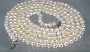 

Genuine AAA+ 6-6.5mm round white akoya sea pearl necklace 50" 925silver gold clasp