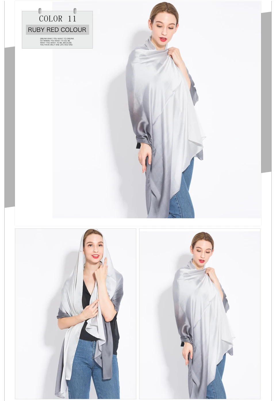 [RUNMEIFA] Женская Новая модная однотонная шелковая чрезмерная цветная Пашмина весенне-осенняя тонкая секционная градиентная цветная шаль шарф